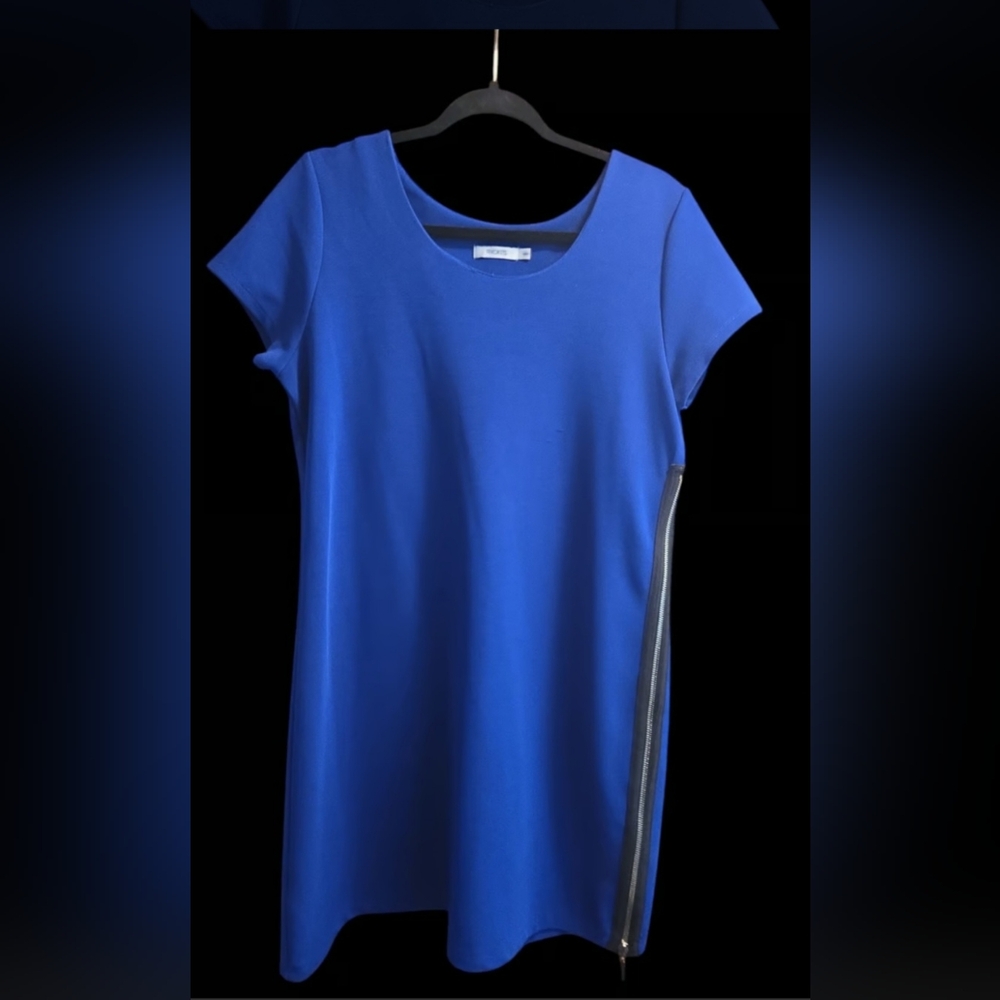 Blue Shift Dress with Side Zipper